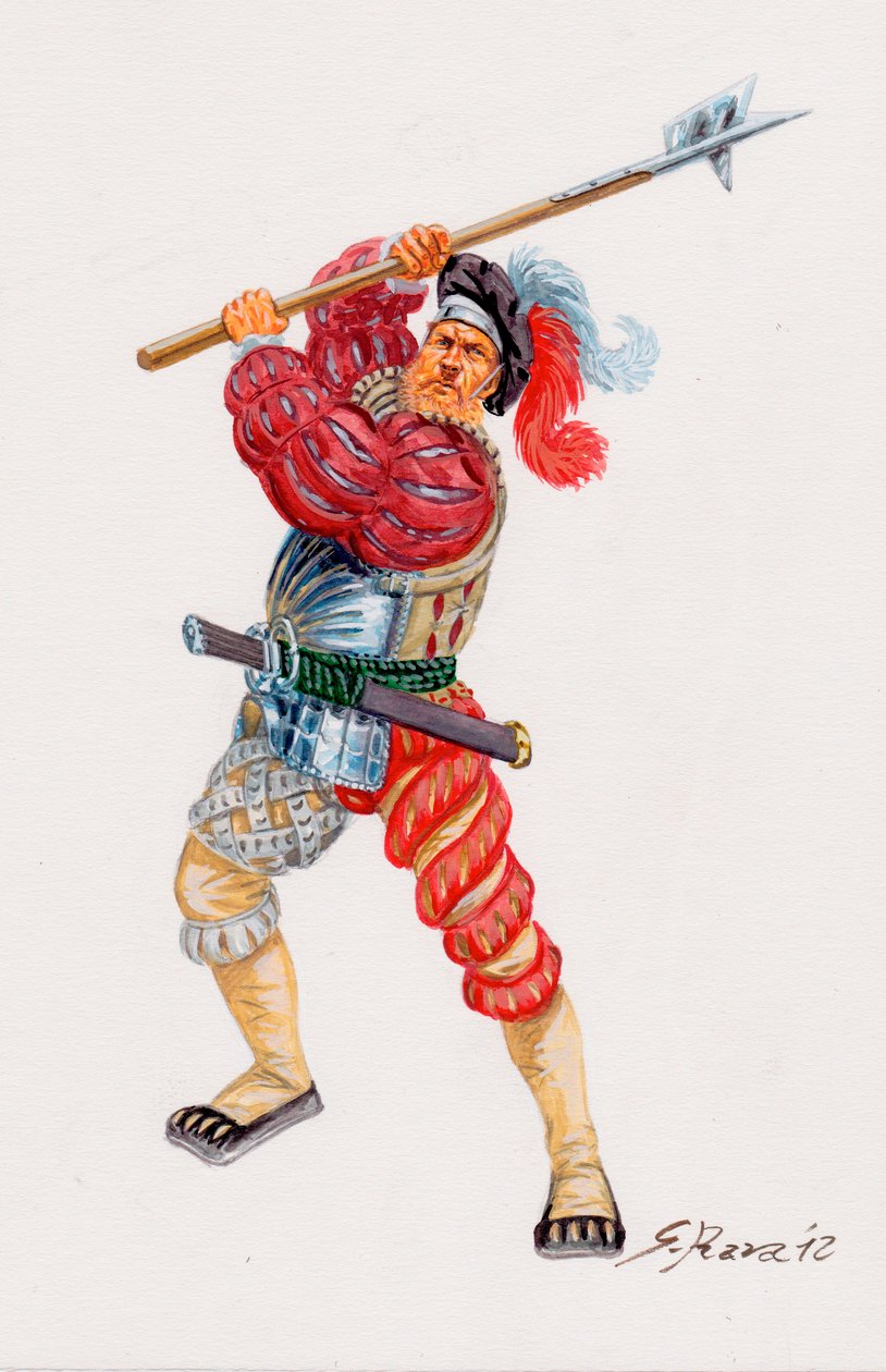 Ein Landsknecht, deutscher Söldnerpikeniere - ein Landsknecht deutscher Söldnerpikeniere - Illustration von Giuseppe Rava von Giuseppe Rava