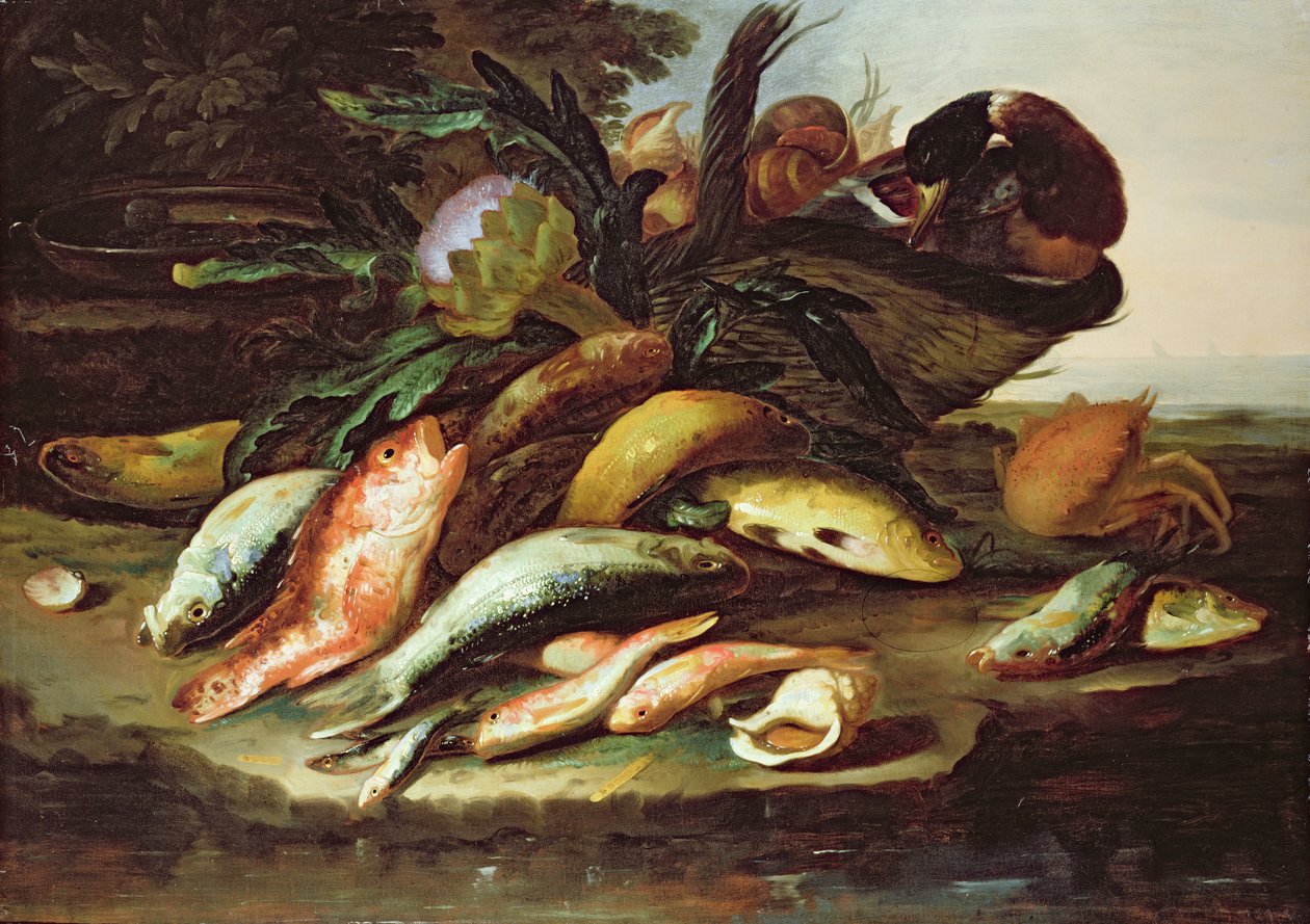Stillleben mit totem Fisch und Wild von Giuseppe Recco
