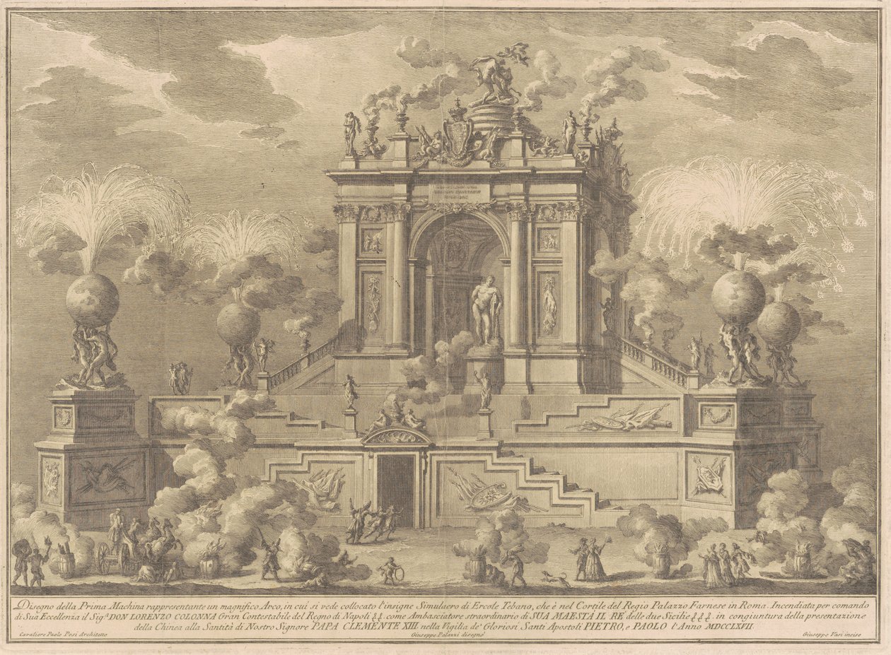Die Prima Macchina für die Chinea von 1767: Ein Triumphbogen mit dem Farnese-Herkules von Giuseppe Vasi