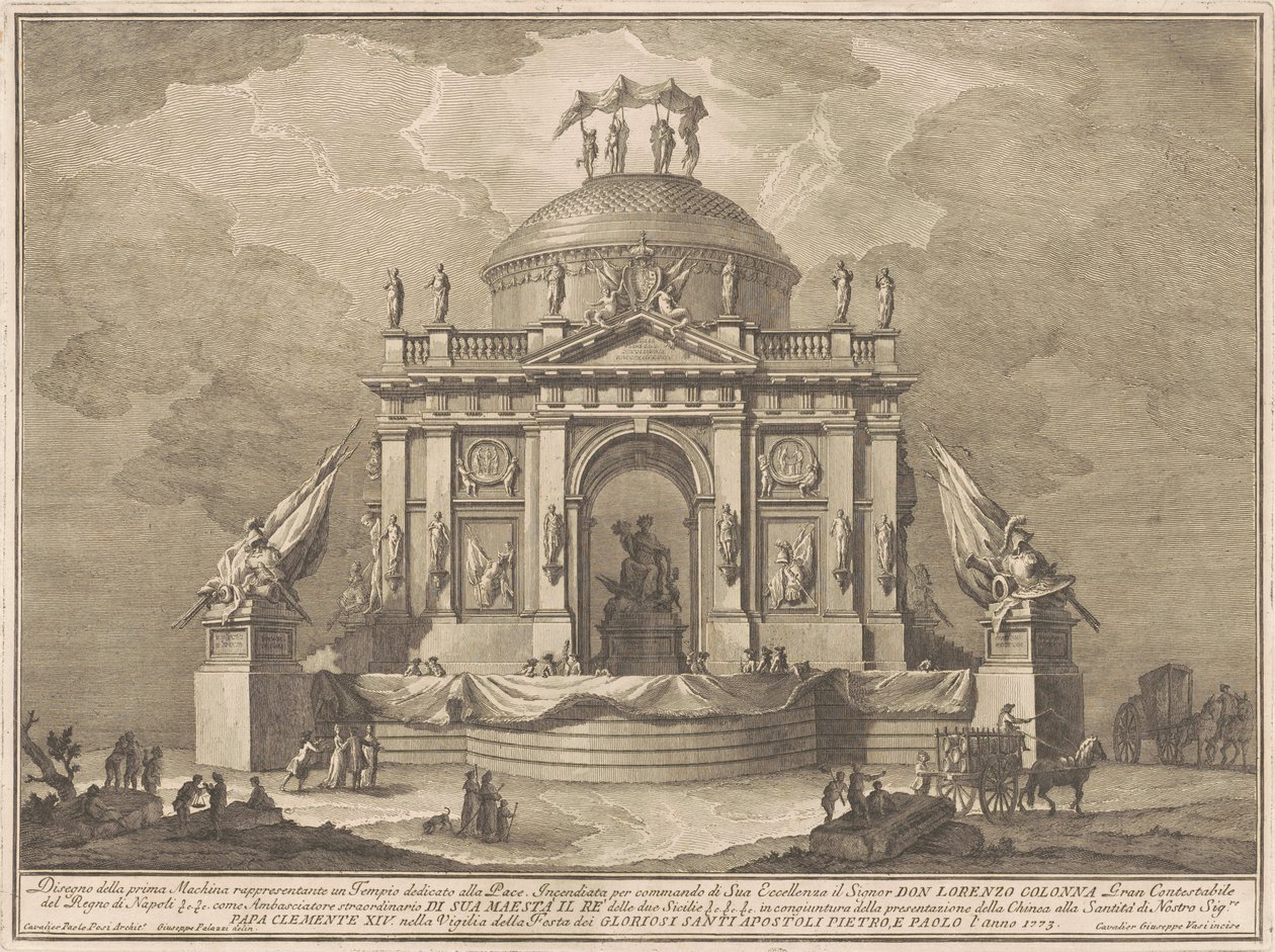 Die Prima Macchina für die Chinea von 1773: Der Tempel des Friedens, 1773 von Giuseppe Vasi
