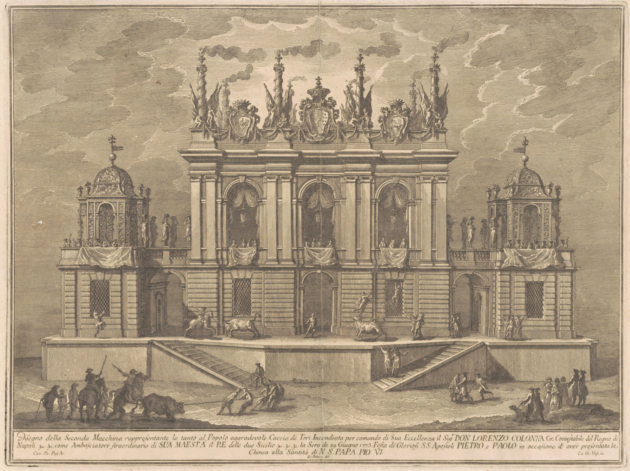 Die Seconda Macchina für die Chinea von 1775: Ein Stierkampf, 1775 von Giuseppe Vasi
