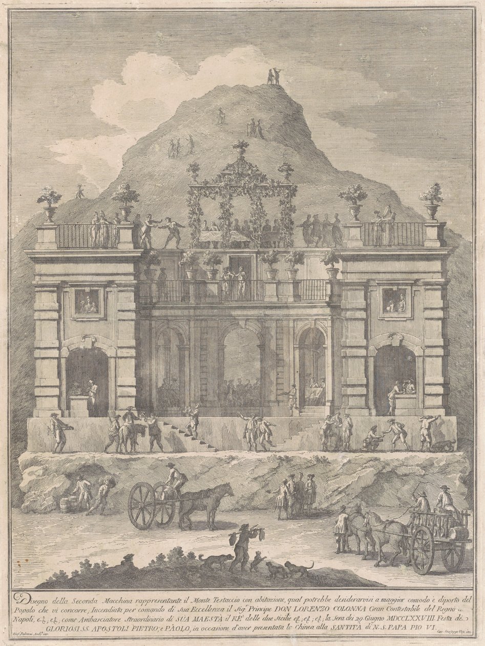 Die Seconda Macchina für die Chinea von 1778: Eine Wohnung in der Nähe von Monte Testaccio von Giuseppe Vasi, after Giuseppe Palazzi