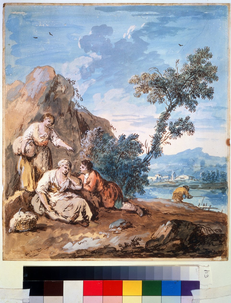 Drei Bauern ruhen sich am Flussufer aus von Giuseppe Zais