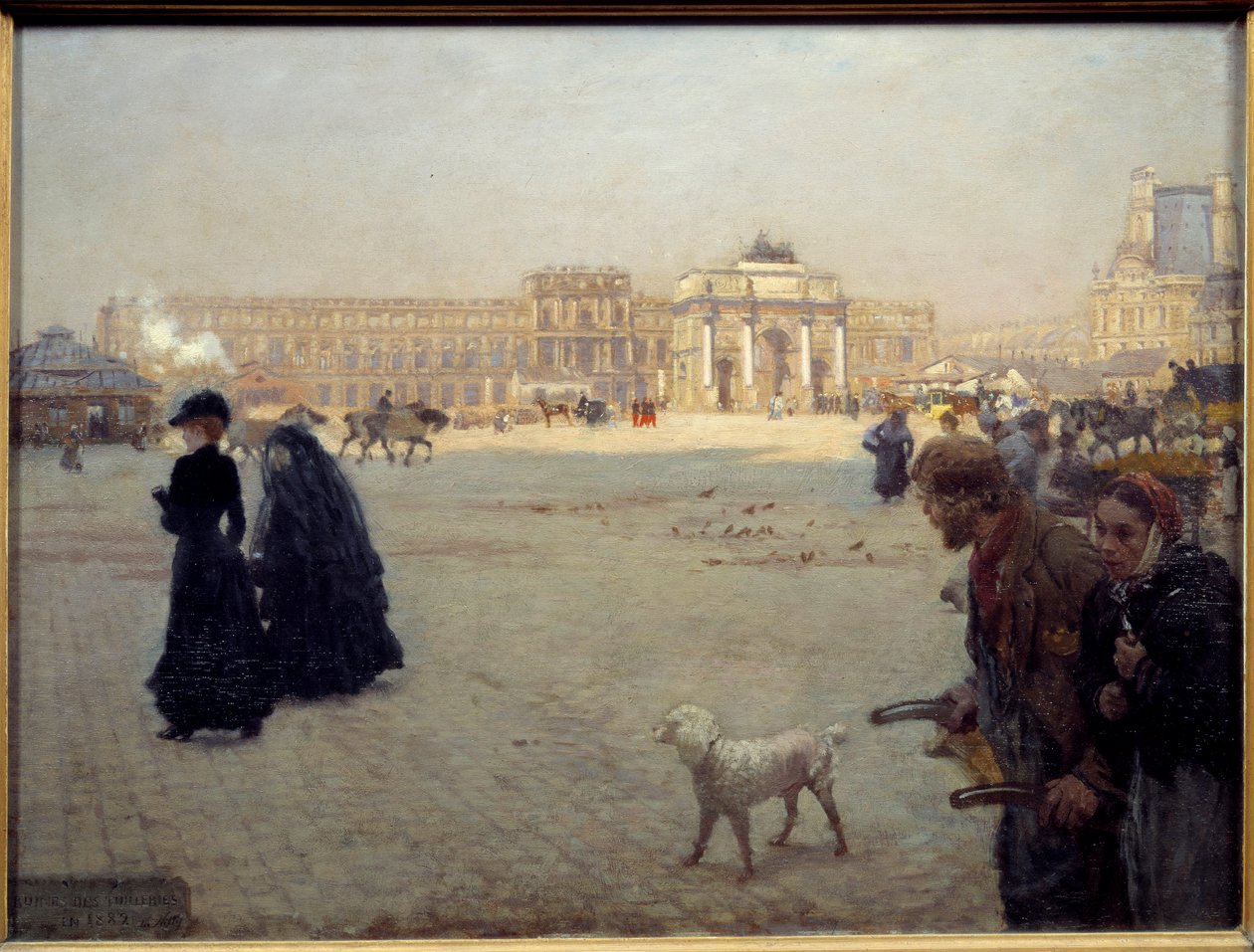 Der Place du Carrousel, Ruinen der Tuilerien im Jahr 1882. Darstellung einer Ansicht von Paris von Giuseppe or Joseph de Nittis
