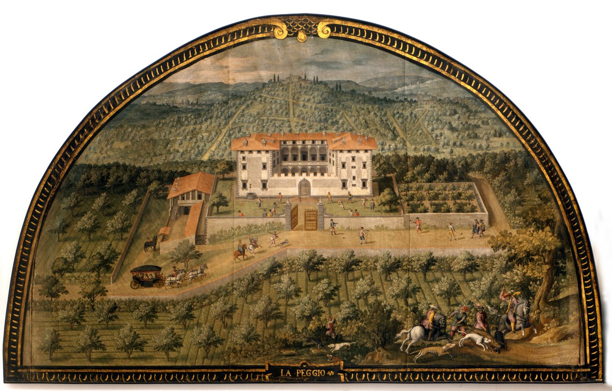 Villa „La Peggio“ von Giusto Utens (16. Jahrhundert). Männer spielen Ball. Museo di Firenze com