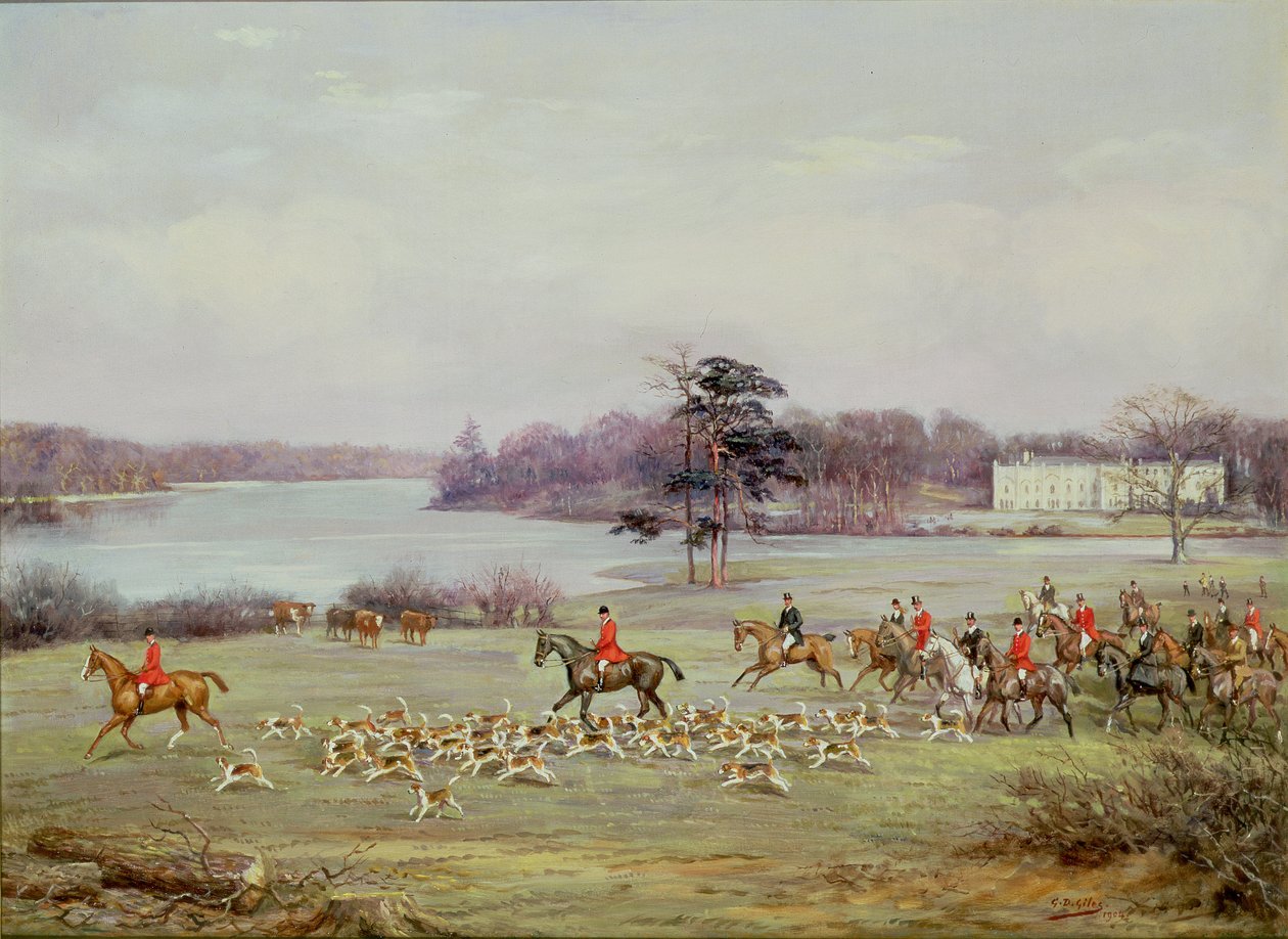 Die South Cheshire Hunt im Combermere Park, 1904 von Godfrey Douglas Giles