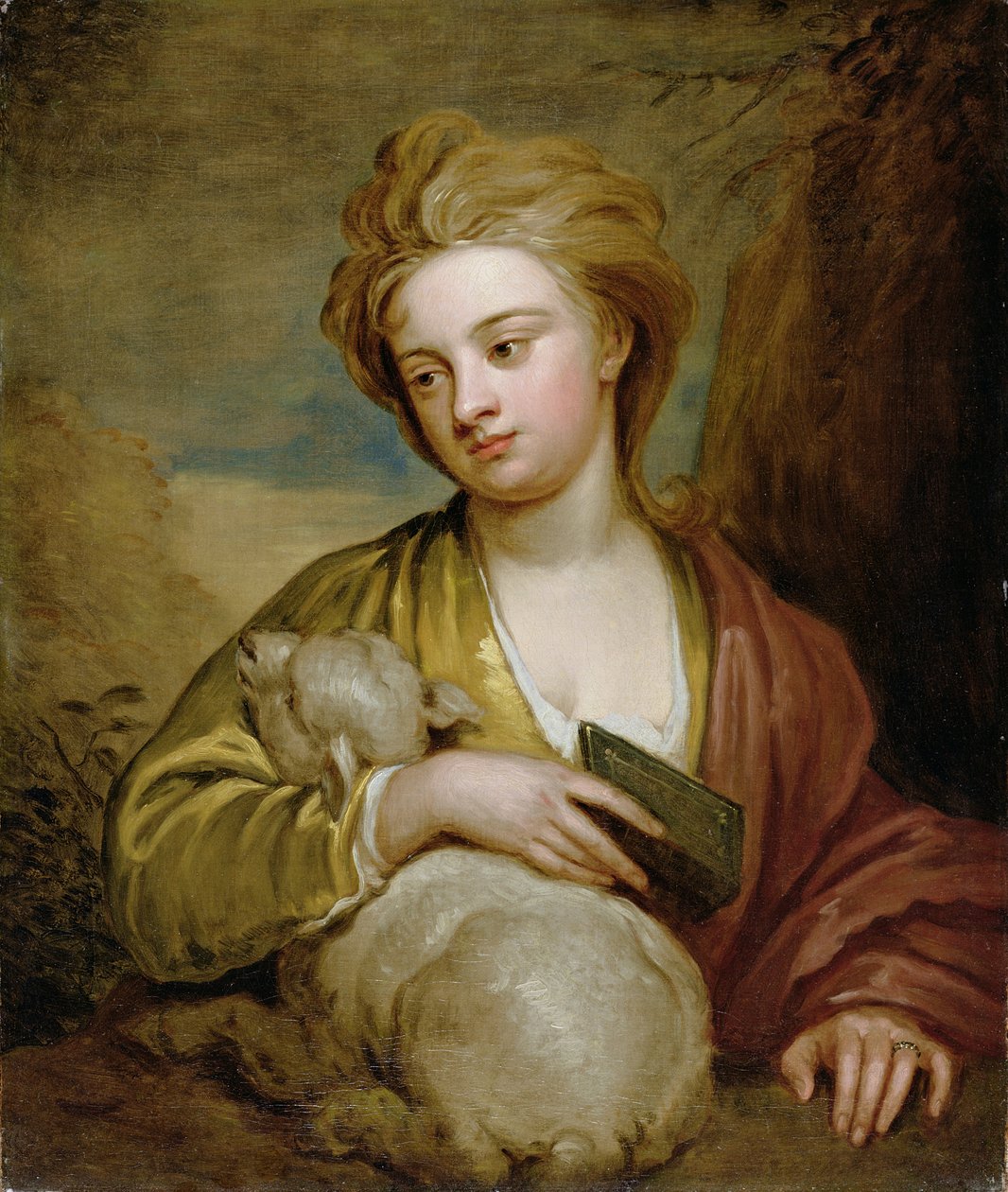 Porträt einer Frau als St. Agnes, traditionell identifiziert als Catherine Voss, um 1705-10 von Godfrey Kneller