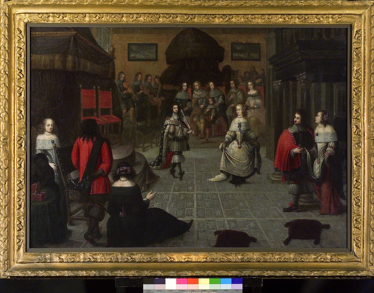Karl II. von England (1630-1685) tanzt in Den Haag (Niederlande), Mai 1660, wahrscheinlich mit seiner Nichte Elizabeth van de Paltz (1616-1680), bei der Zeremonie zur Wiederherstellung seines Titels als König von England von Gonzales Coques