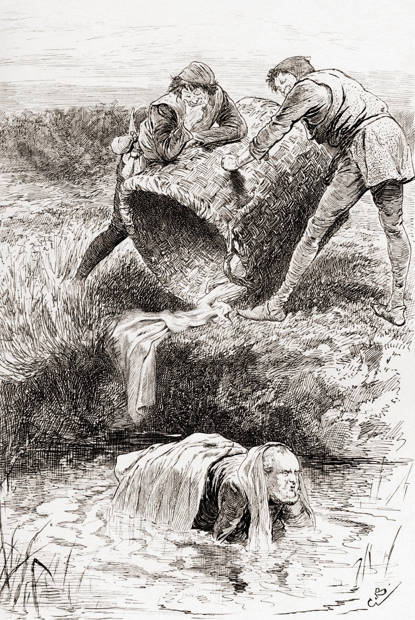 Szene aus William Shakespeares Stück Die lustigen Weiber von Windsor, Akt III, Szene III, Der Wäschekorb, aus Die Werke von William Shakespeare, veröffentlicht 1896 von Gordon Frederick Browne