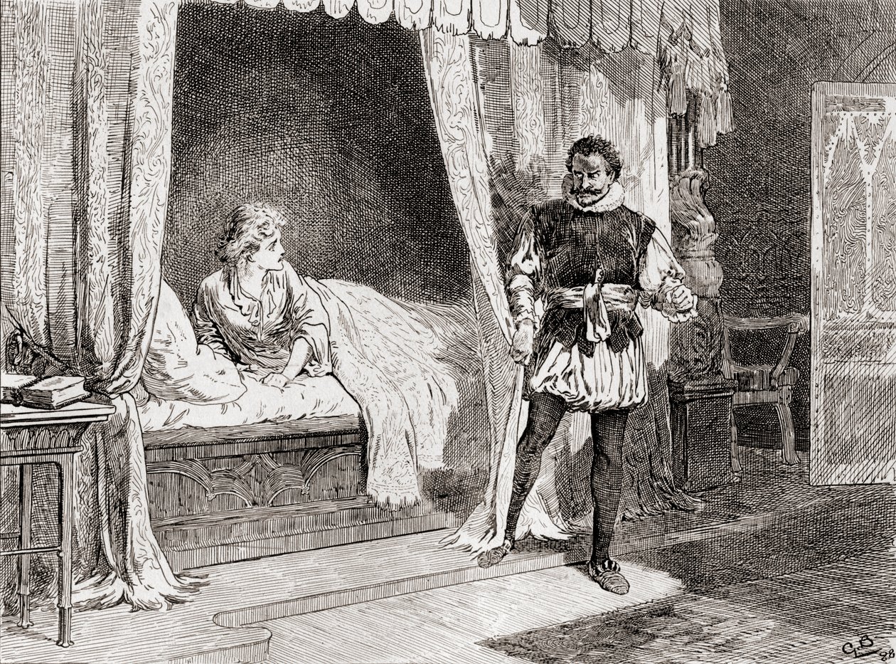 Eine Szene aus William Shakespeares Stück Othello, Akt V, Szene 2, Desdemona: Redest du vom Töten? Othello: Ja, das tue ich von Gordon Frederick Browne