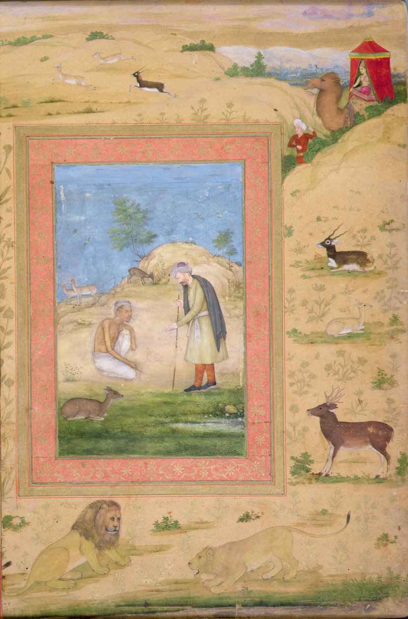 Majnun kniet vor Lailas Boten, aus dem Shah Jahan Album von Govardhan attr. to Govardhan attr. to