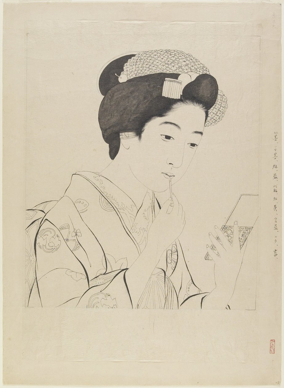 Tuschzeichnung für Frau mit Lippenpinsel, 1919 von Goyo Hashiguchi