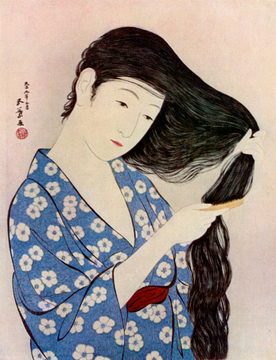 Eine japanische Frau kämmt ihr Haar, 1920-1930 von Goyo Hashiguchi
