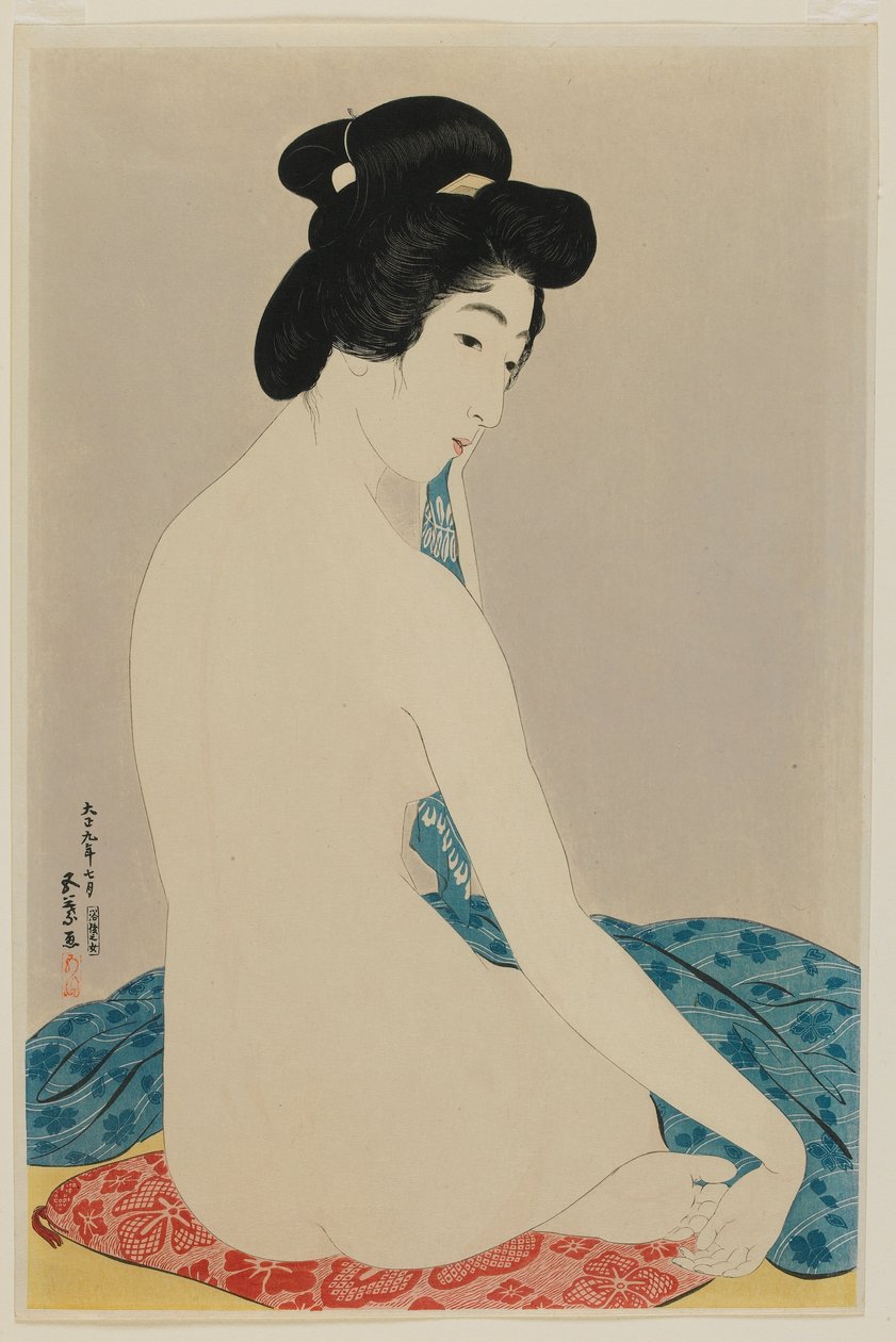 Frau nach einem Bad, Taisho-Ära, Juli 1920 von Goyo Hashiguchi