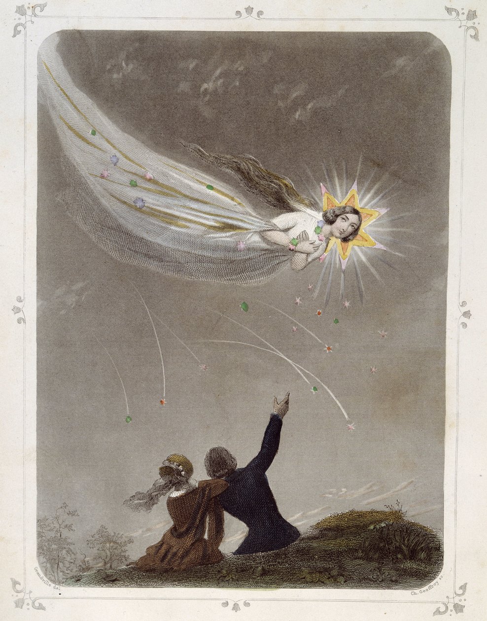 Sterne: Frau, die „Die Sternschnuppe“ darstellt - von Grandville von Grandville