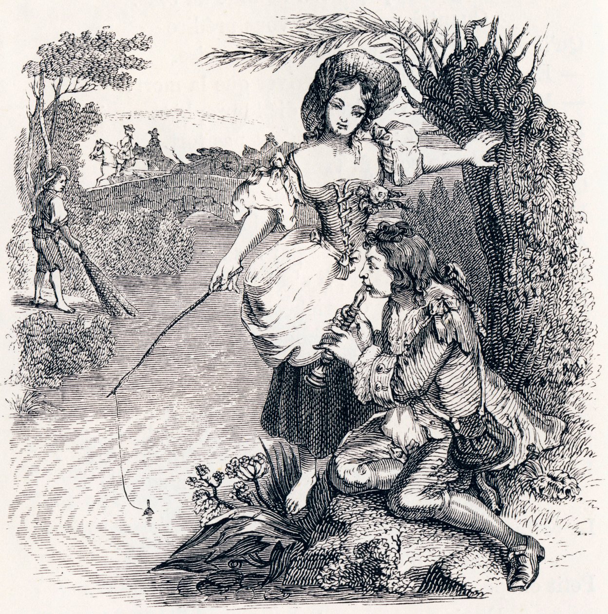 Die Fische und der Hirte, der Flöte spielt - Fabeln von La Fontaine von Grandville