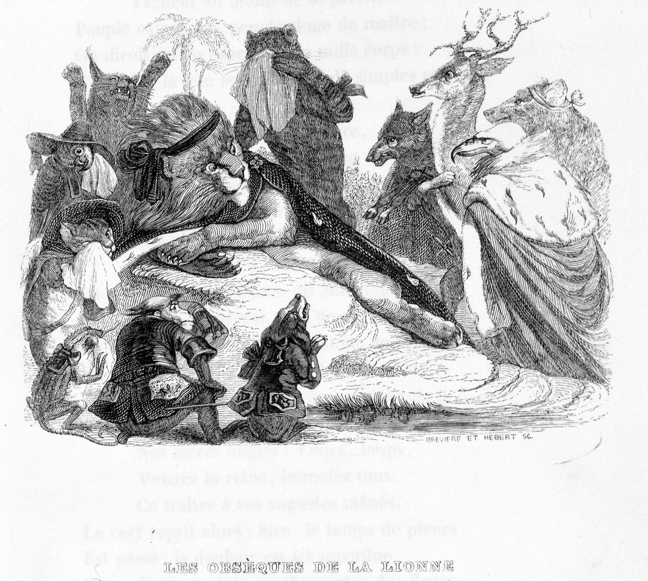 Das Begräbnis der Löwin - in „Fabeln von La Fontaine“ ill. von Grandville von Grandville