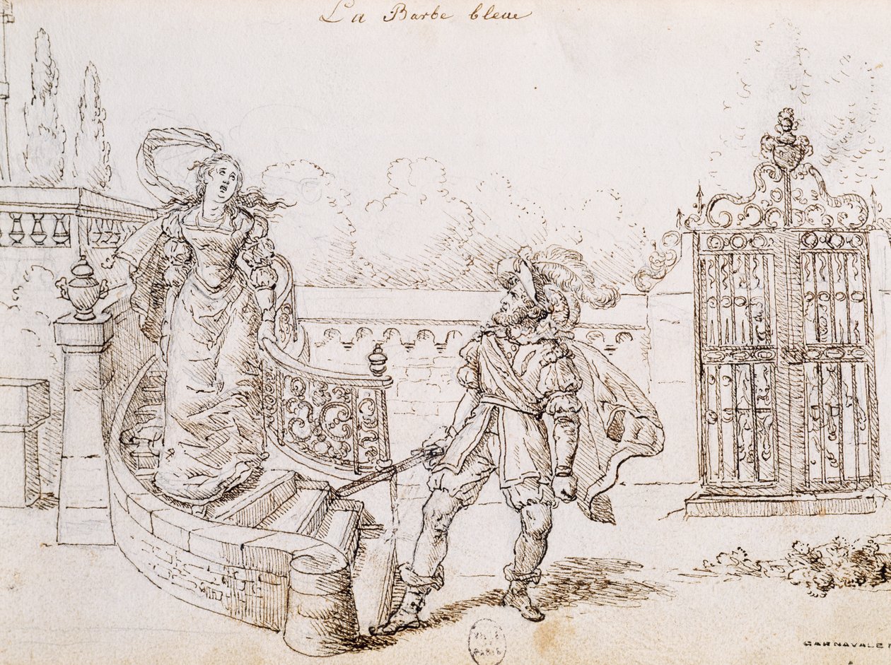 Blaubart, Illustration zum Märchen von Charles Perrault (1628-1703), Gravur von Grandville (1803-1847) von Grandville