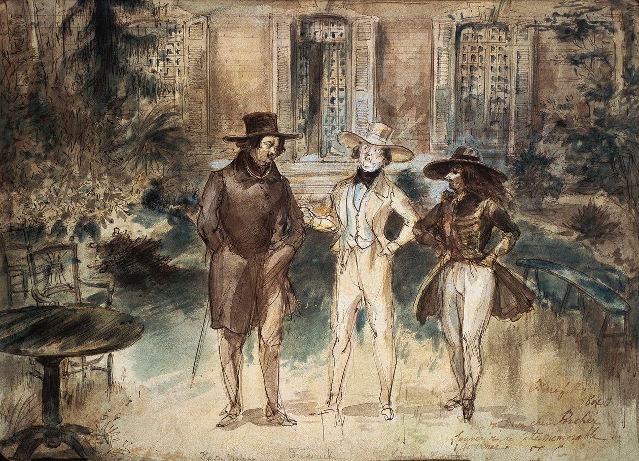 Karikatur von Honore de Balzac, Frederick Lemaitre und Theophile Gautier von Gerard Granville von Grandville