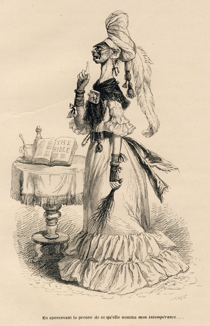 Beim Erblicken des Beweises dessen, was sie meine Unmäßigkeit nannte. Vignetten illustriert von JJ Granville. Gravur signiert Caque in der Partie "Peines de cour d