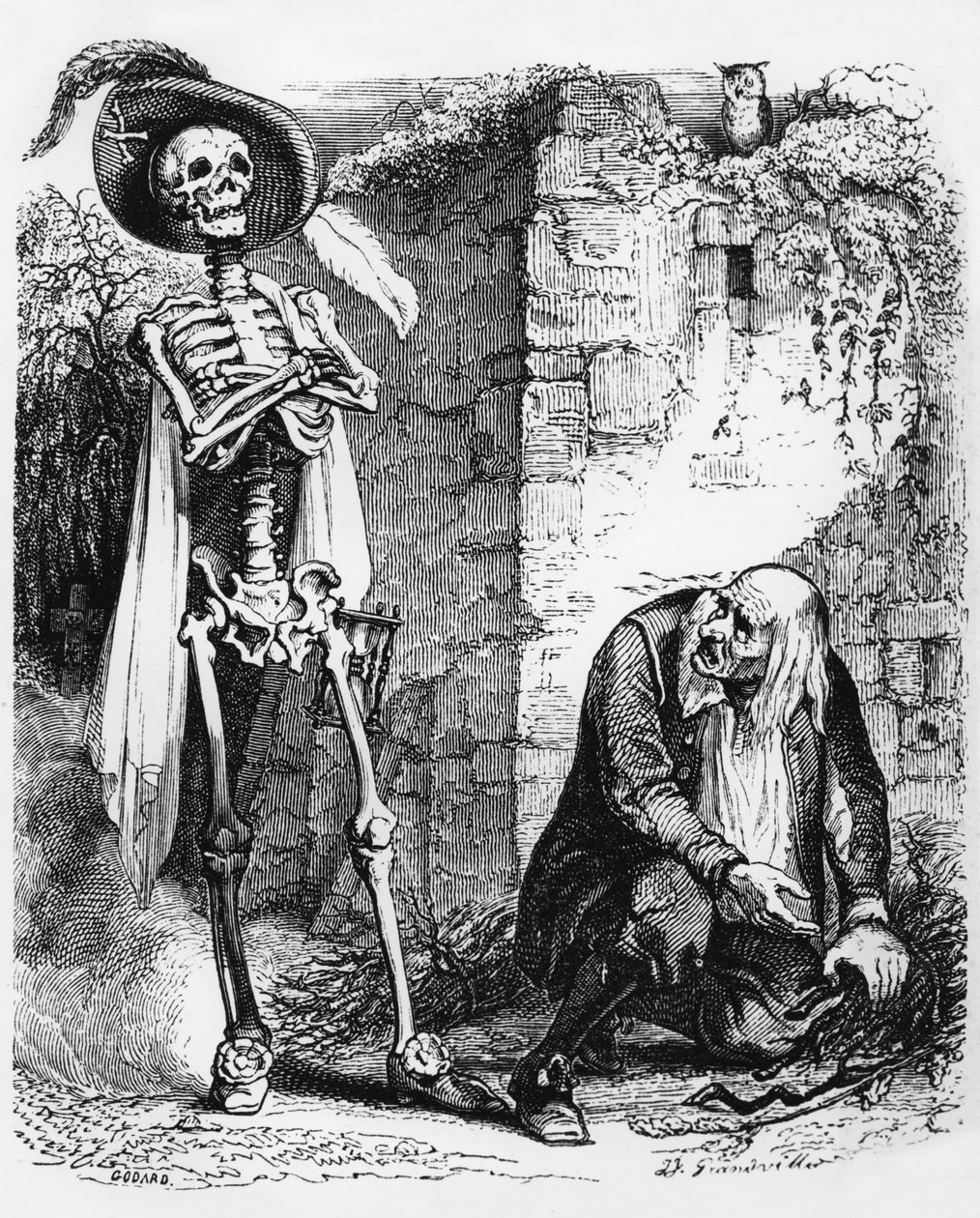 La Fontaines Fabel: Der Tod und der Holzfäller, Gravur von J.J. Grandville, ca. 1838-40 von Grandville (1803 47)