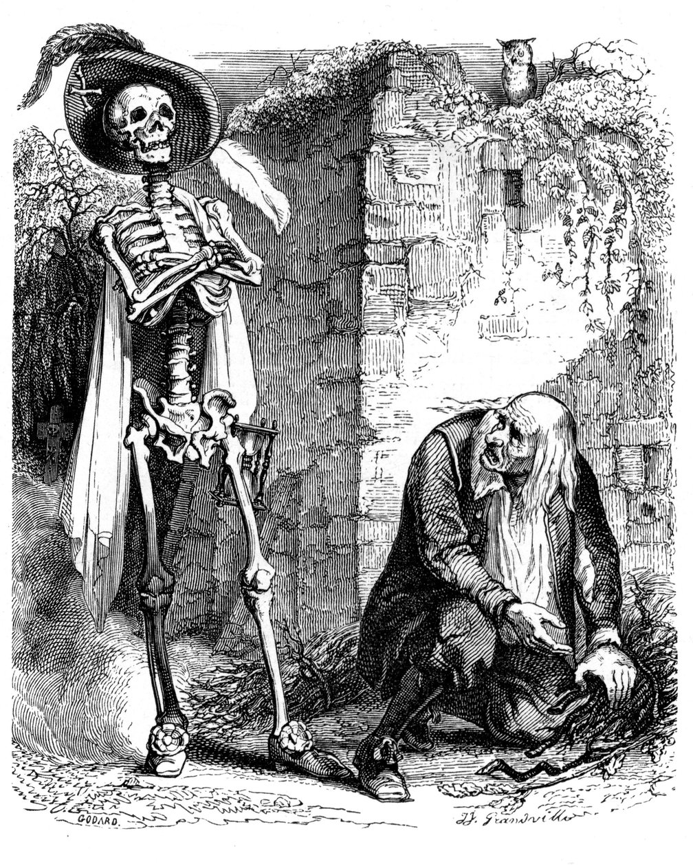 Der Tod und der Holzfäller: Fabel von La Fontaine, illustriert von Grandville. von Grandville (1803 47)