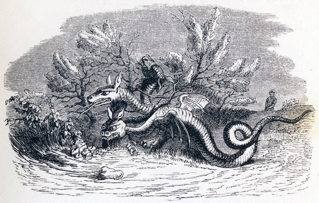 Der Drache mit mehreren Köpfen und der Drache mit mehreren Schwänzen - Fabeln von La Fontaine von Grandville