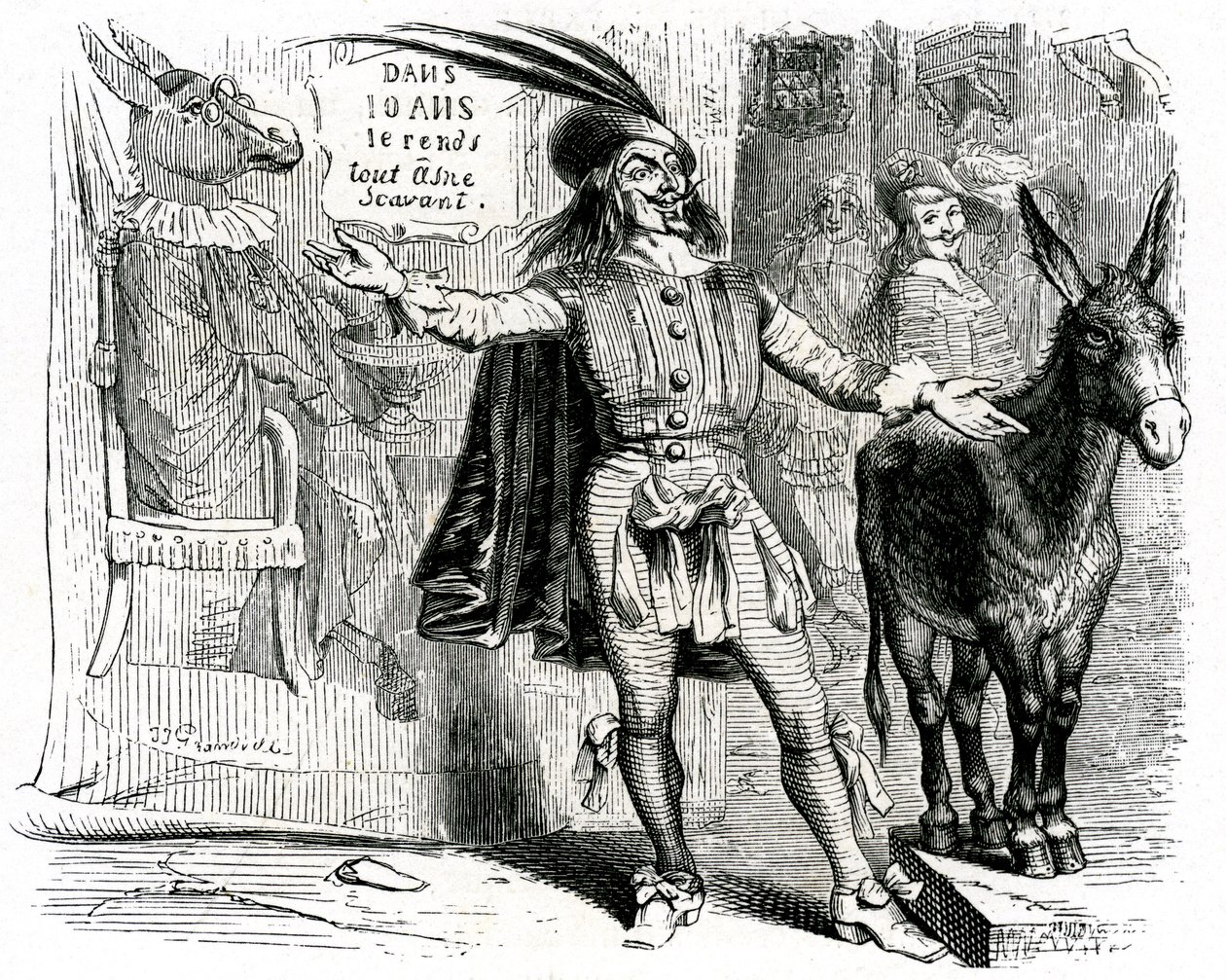 Der Scharlatan: La Fontaine Fabel illustriert von Grandville. Edition Garnier 1860. Dieser Skipper macht es schwer, jeden Esel zum Wissenschaftler zu machen. von Grandville (1803 47)