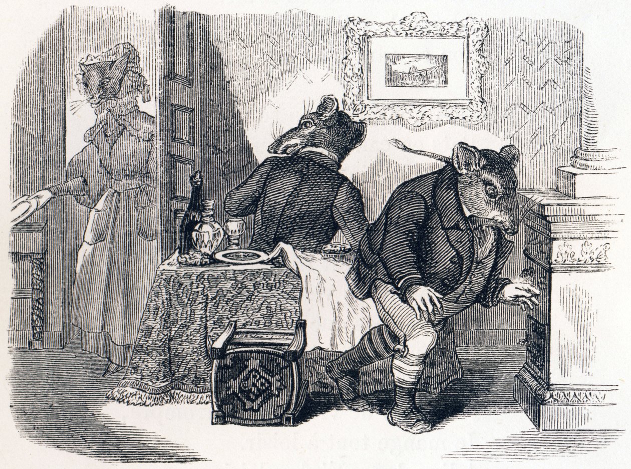 Die Stadtmaus und die Feldmaus - Fabeln von La Fontaine von Grandville