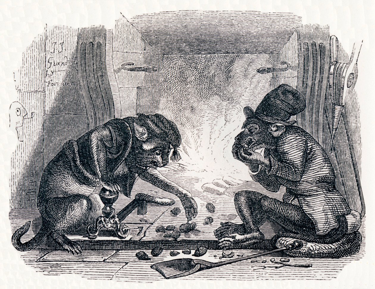 Der Esel und die Katze - Fabeln von La Fontaine von Grandville