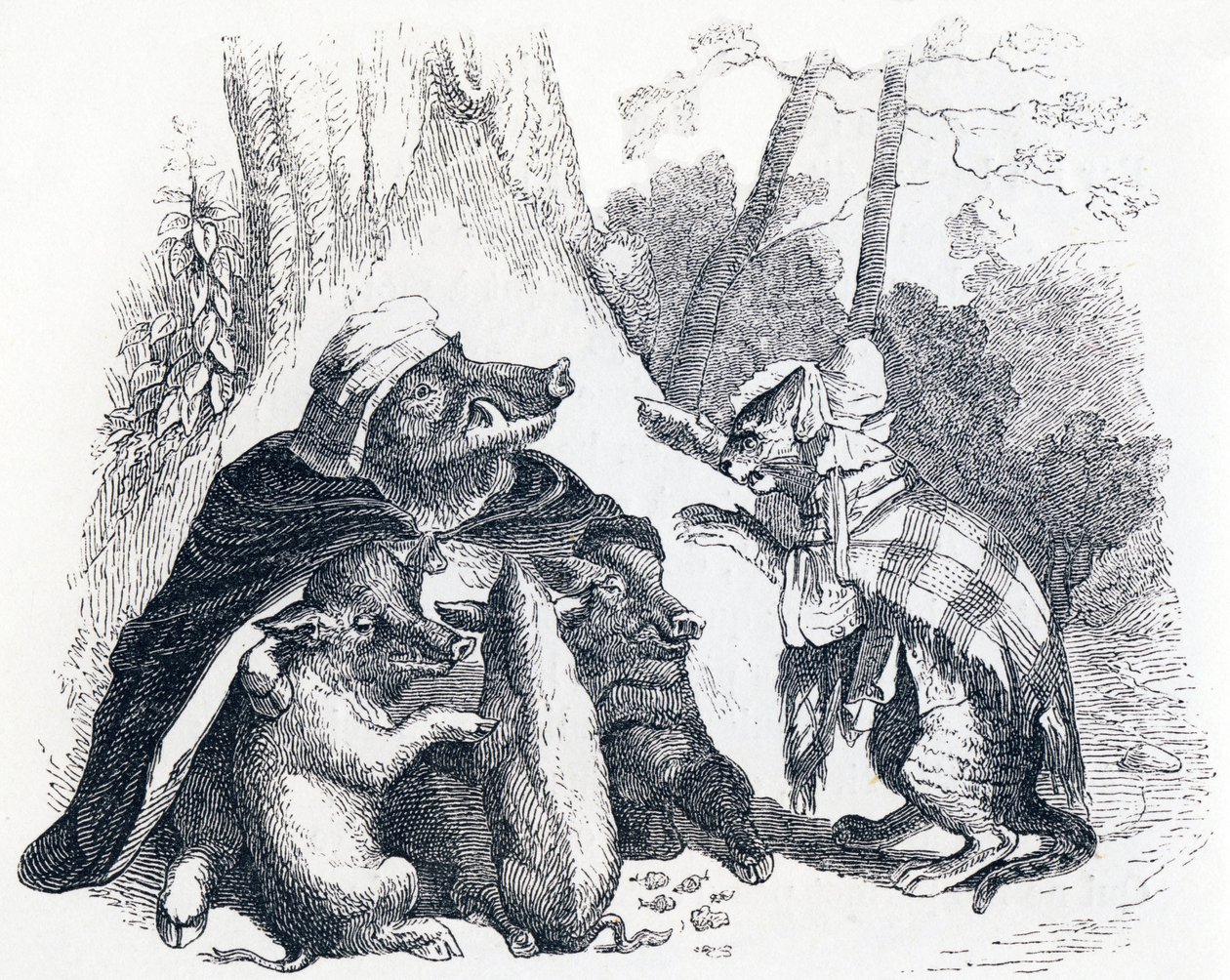 Der Adler, das Wildschwein und die Katze - Fabeln von La Fontaine von Grandville