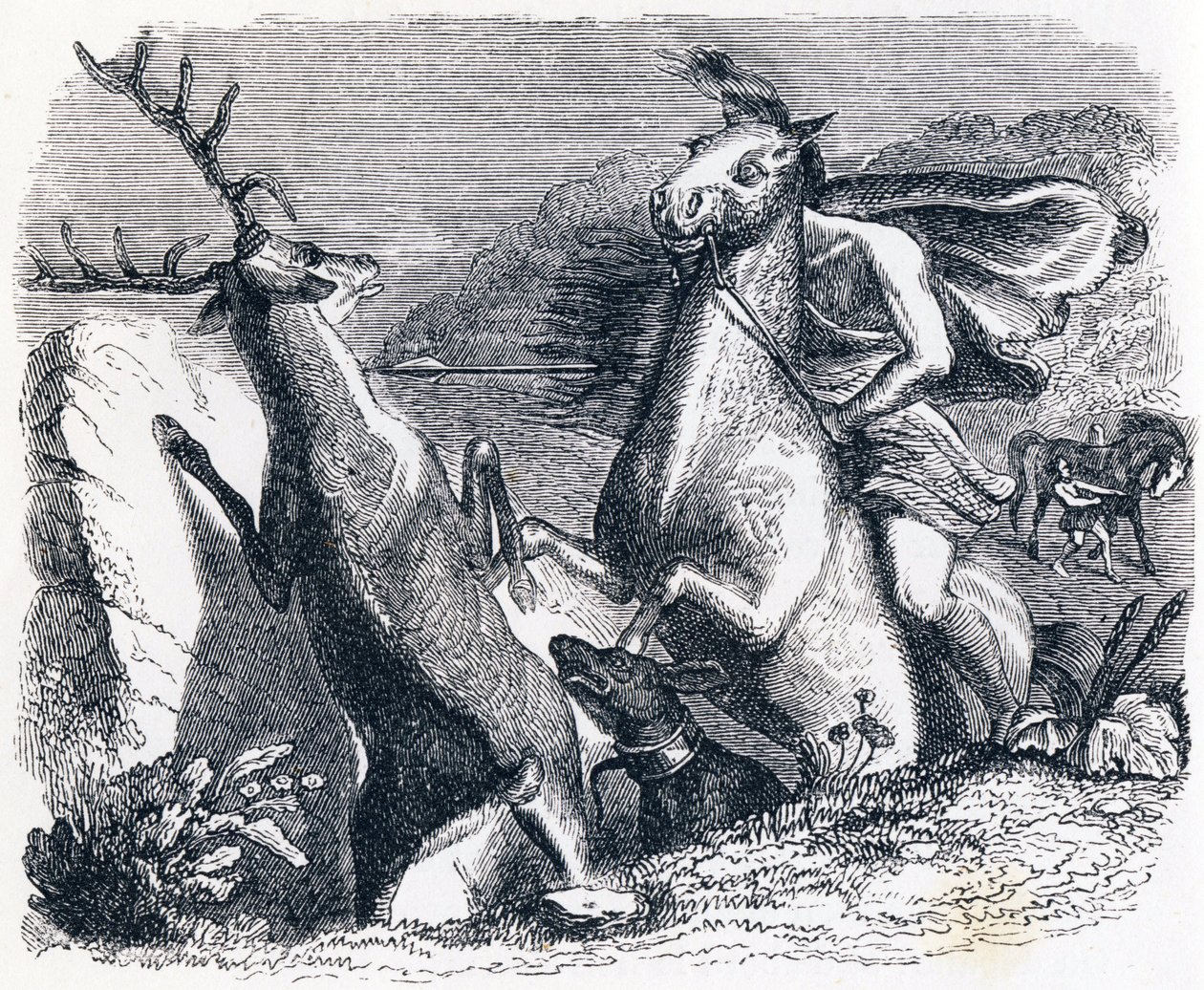 Das Pferd wollte sich am Hirsch rächen von Grandville