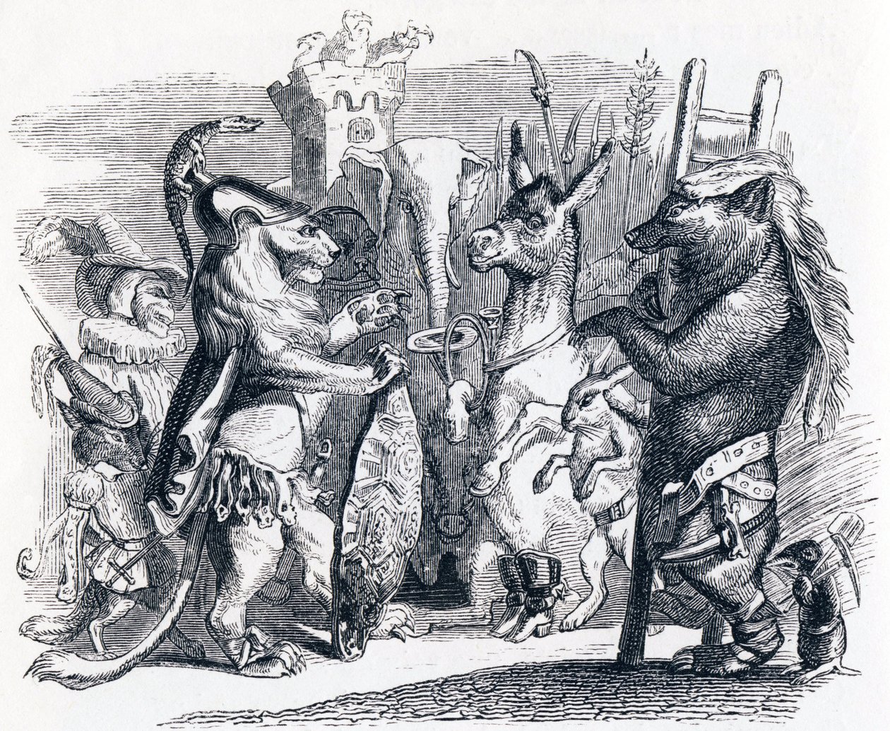 Der Löwe zieht in den Krieg - Fabeln von La Fontaine von Grandville