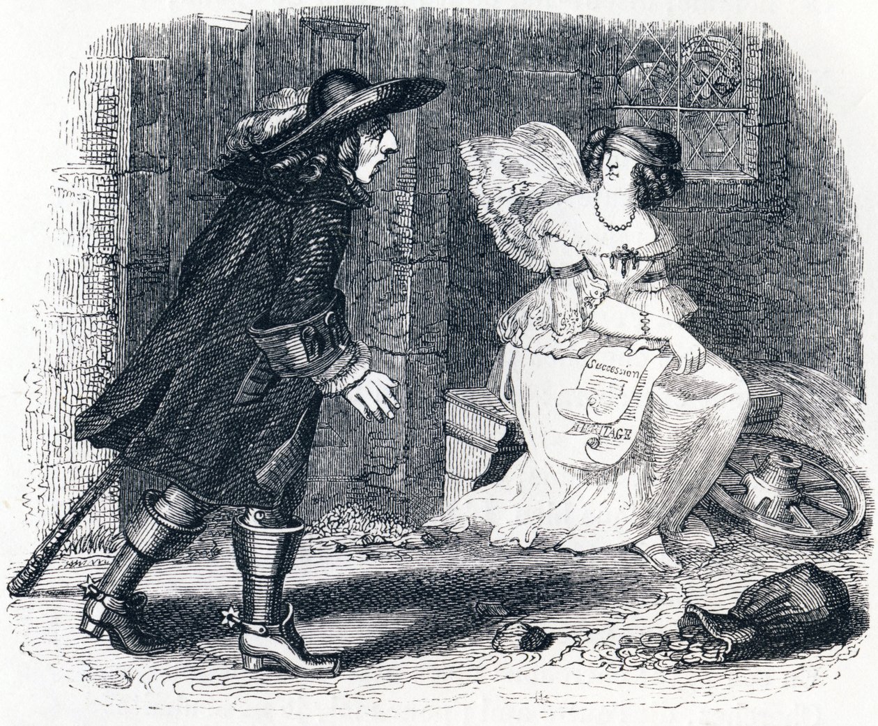 Der Mann, der seinem Glück nachjagt, und der, der im Bett bleibt - Fabeln von La Fontaine von Grandville