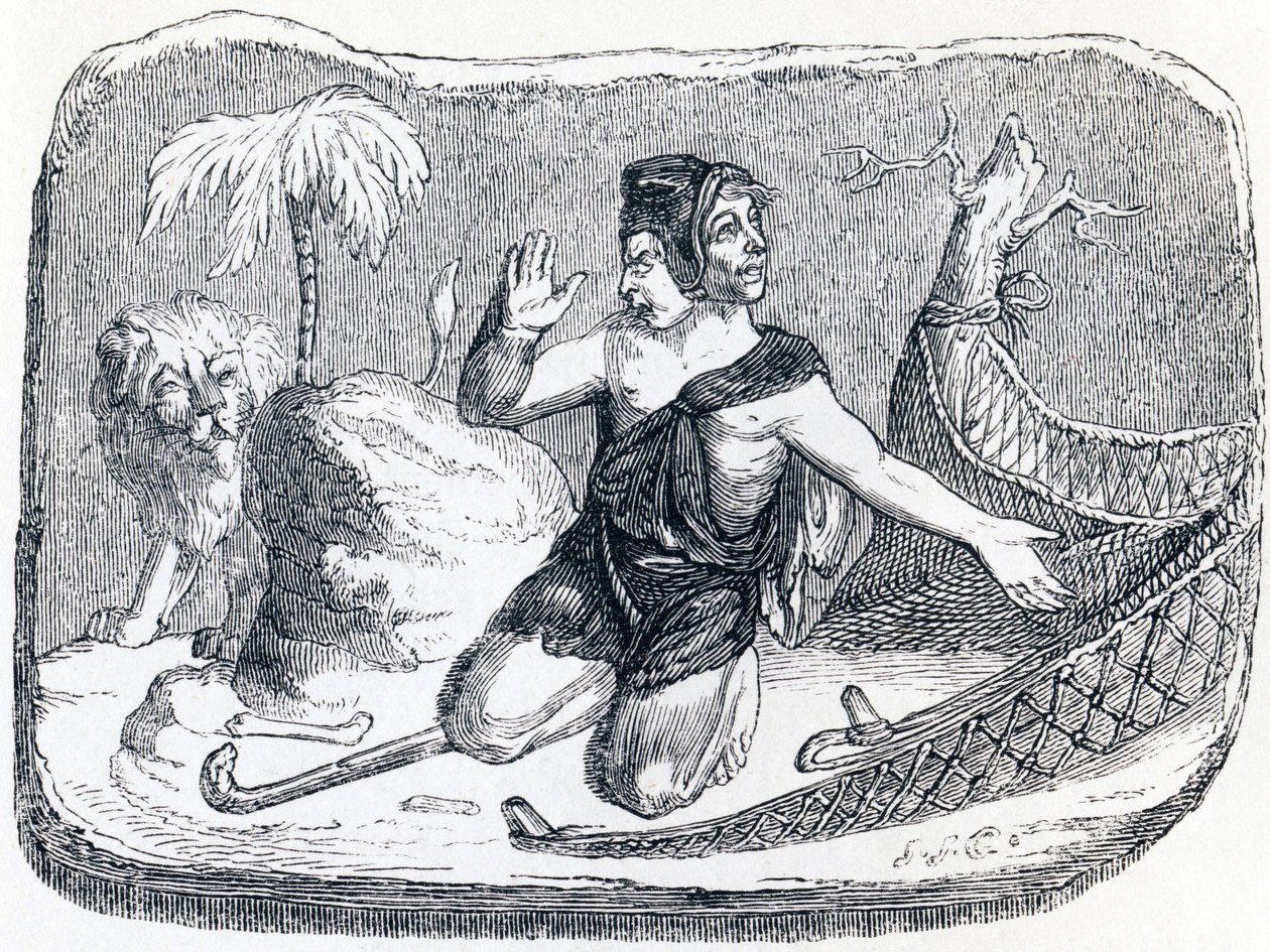 Der Hirte und der Löwe - Fabeln von La Fontaine von Grandville