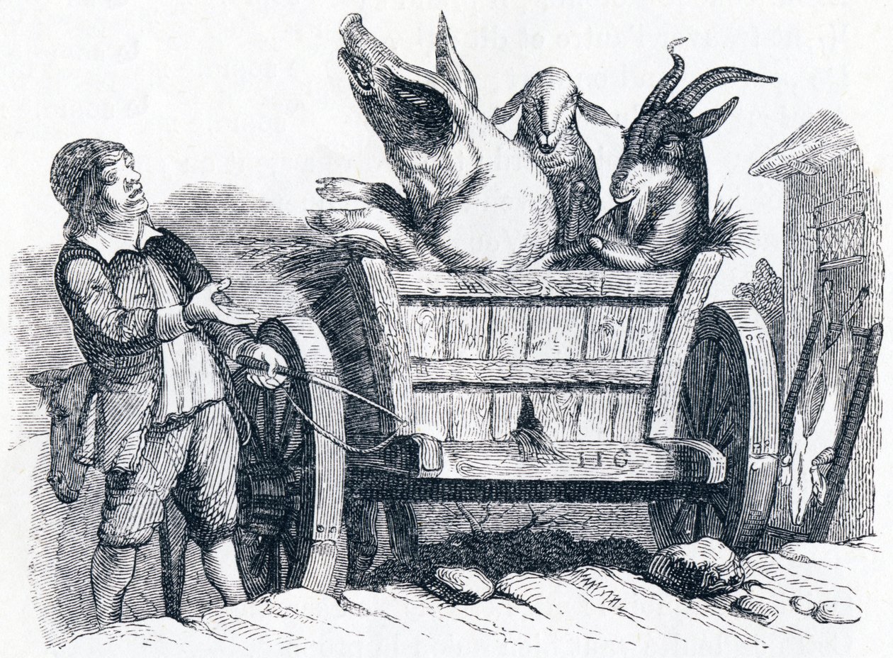 Das Schwein, die Ziege und das Schaf - Fabeln von La Fontaine von Grandville