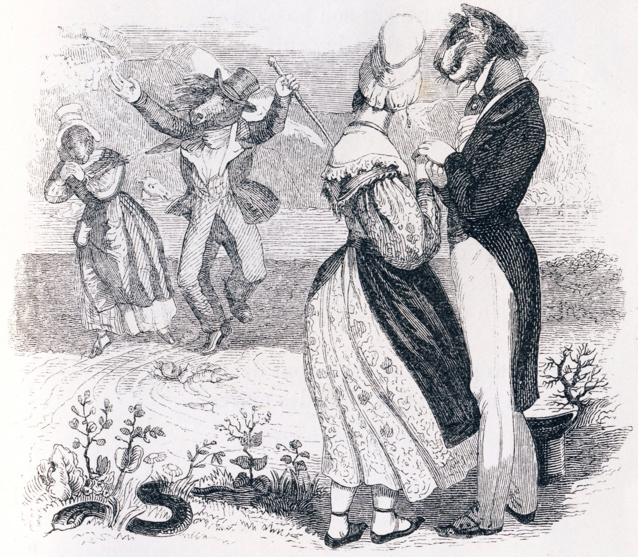 Der Bach und der Fluss - Fabeln von La Fontaine von Grandville