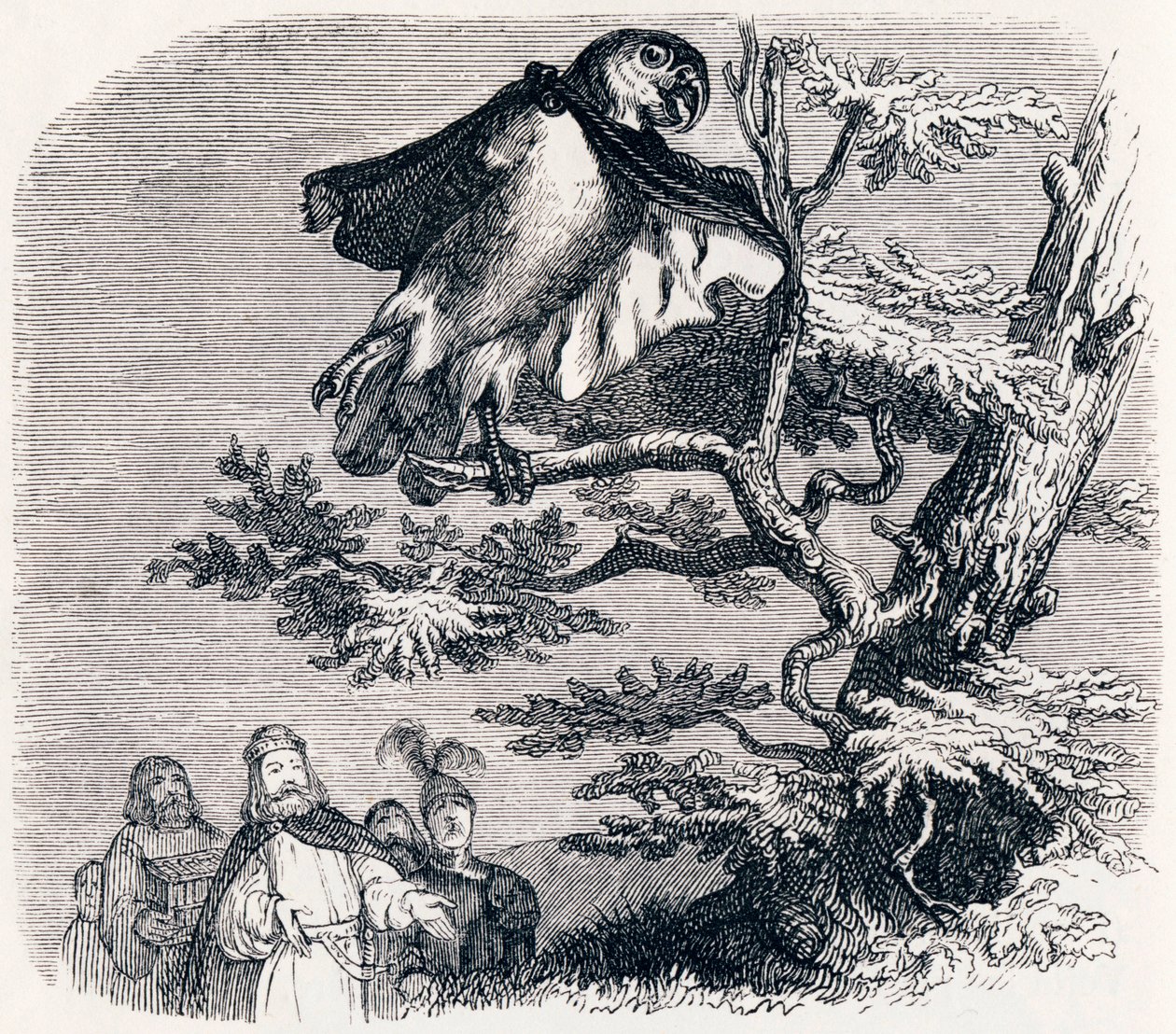 Die zwei Papageien, der König und sein Sohn - Fabeln von La Fontaine von Grandville