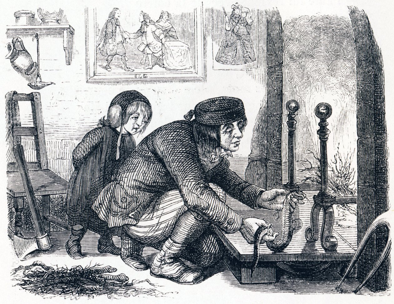 Der Dorfbewohner und die Schlange - Fabeln von La Fontaine von Grandville