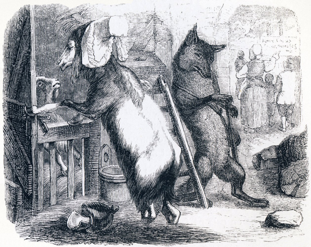 Der Wolf, die Ziege und das Zicklein - Fabeln von La Fontaine von Grandville