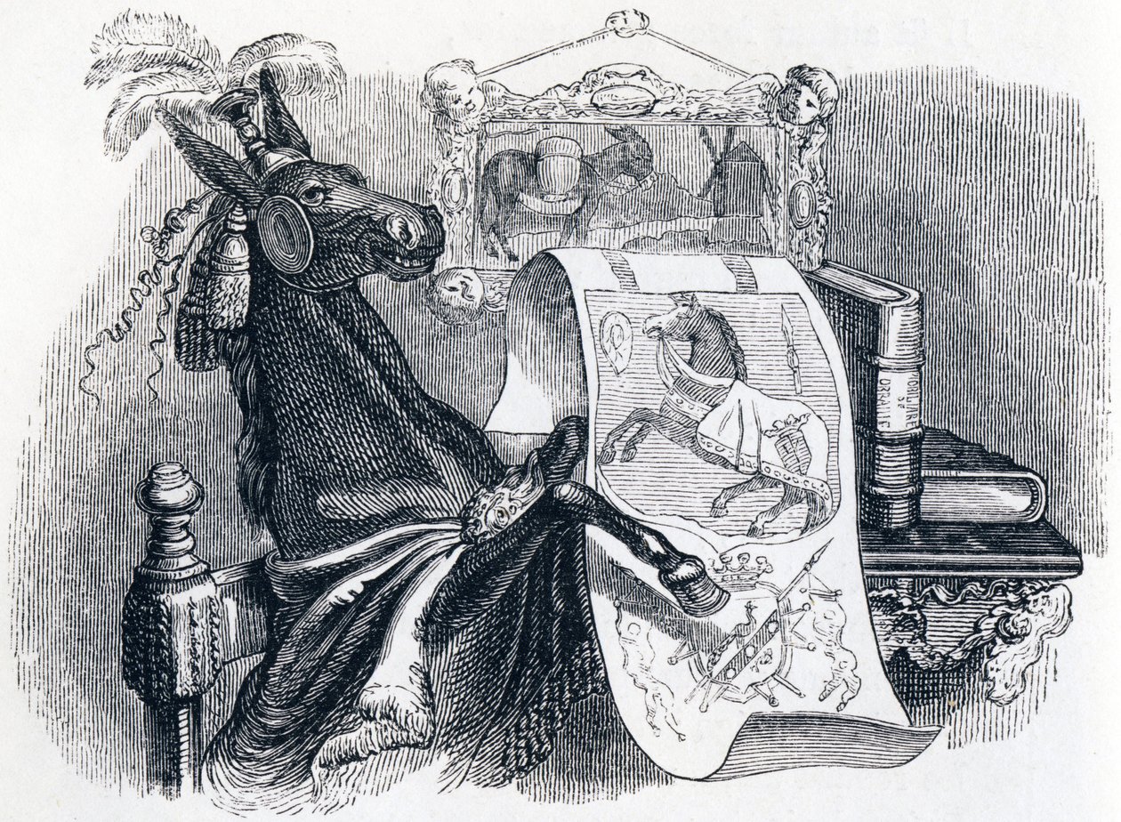 Das Maultier, das sich seiner Abstammung rühmt - Fabeln von La Fontaine von Grandville