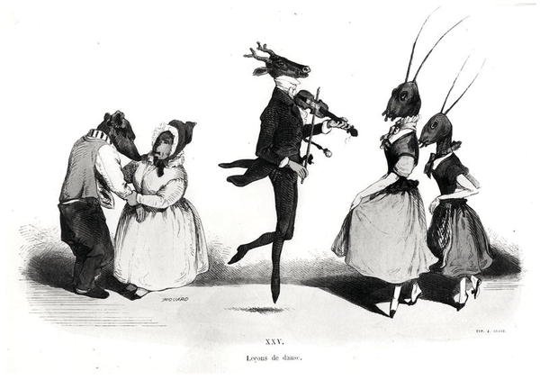 Ein Paar Hunde, aus der Serie Les Metamorphoses du Jour von Grandville