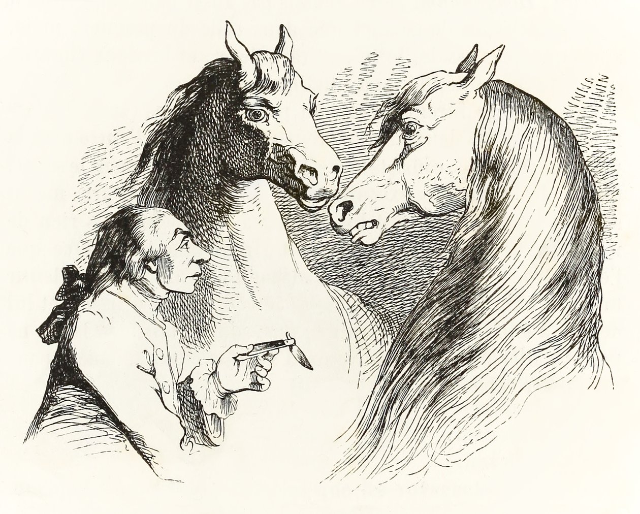 Gulliver spricht mit sprechenden Pferden im Land der Houyhnhnms, aus Gullivers Reisen von Jonathan Swift von Grandville