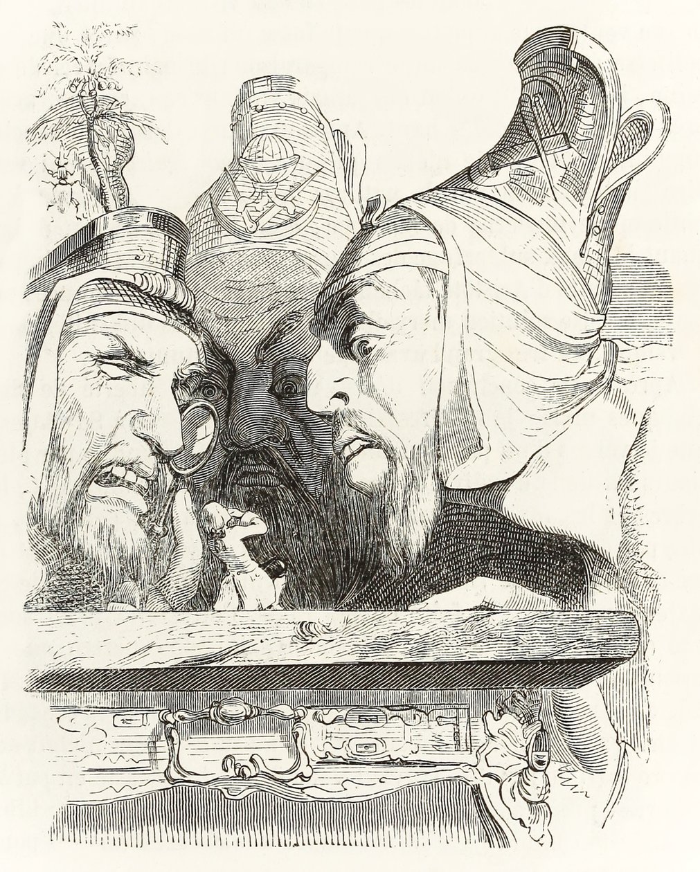 Gulliver wird von den Bewohnern von Brobdingnag inspiziert, aus Gullivers Reisen von Jonathan Swift von Grandville