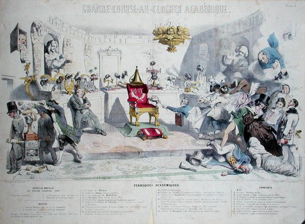 Grande Course au Clocher Academique, Karikatur, die das Institut de France darstellt, 1839 von Grandville 1803 47 after Grandville 1803 47 after