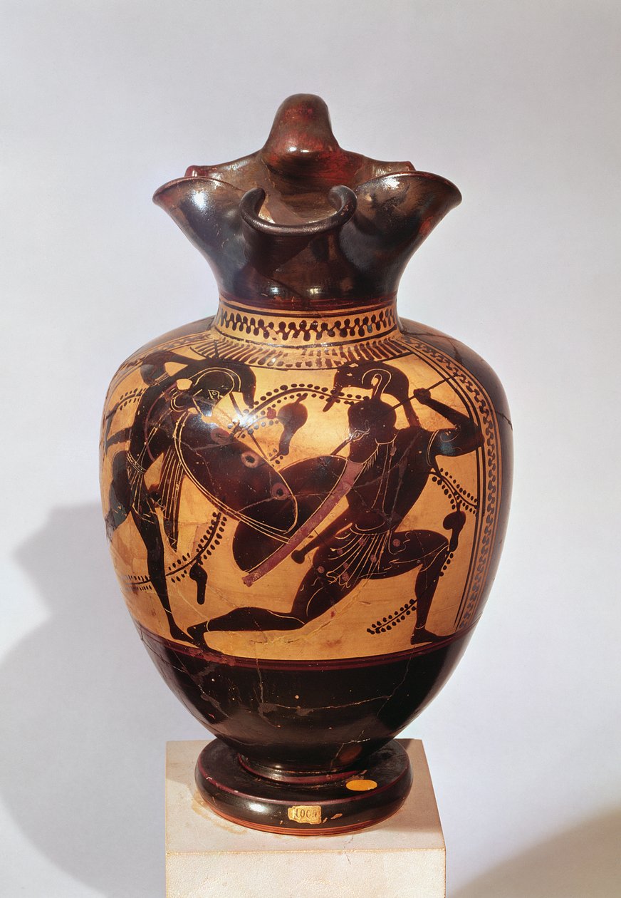 Schwarzfigurige Oinochoe, verziert mit Kriegern, ca. 530-520 v. Chr. von Greek