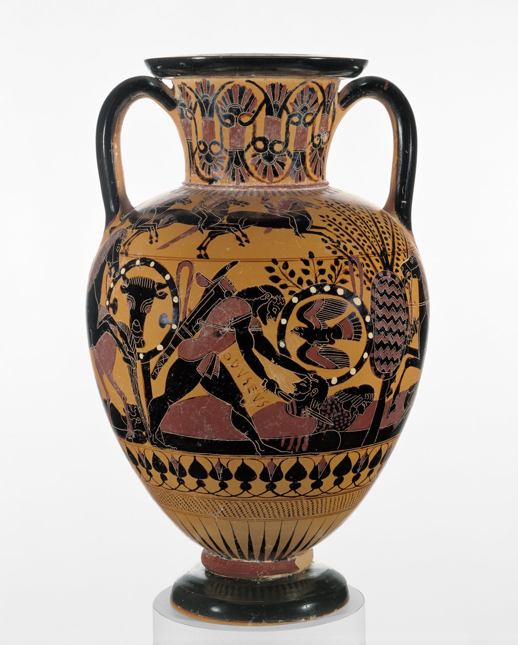 Chalkidische schwarzfigurige Halsamphora mit Odysseus, der einen Thraker tötet, ca. 540 v. Chr. von Greek