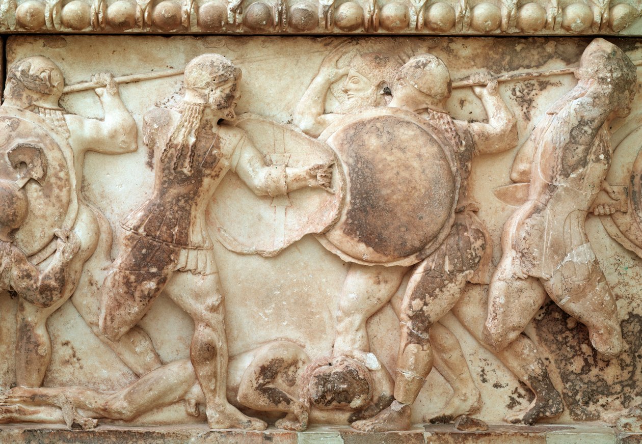 Gigantomachie (Schlacht zwischen Göttern und Riesen) (Relief, Fries, 525 v. Chr.) von Greek