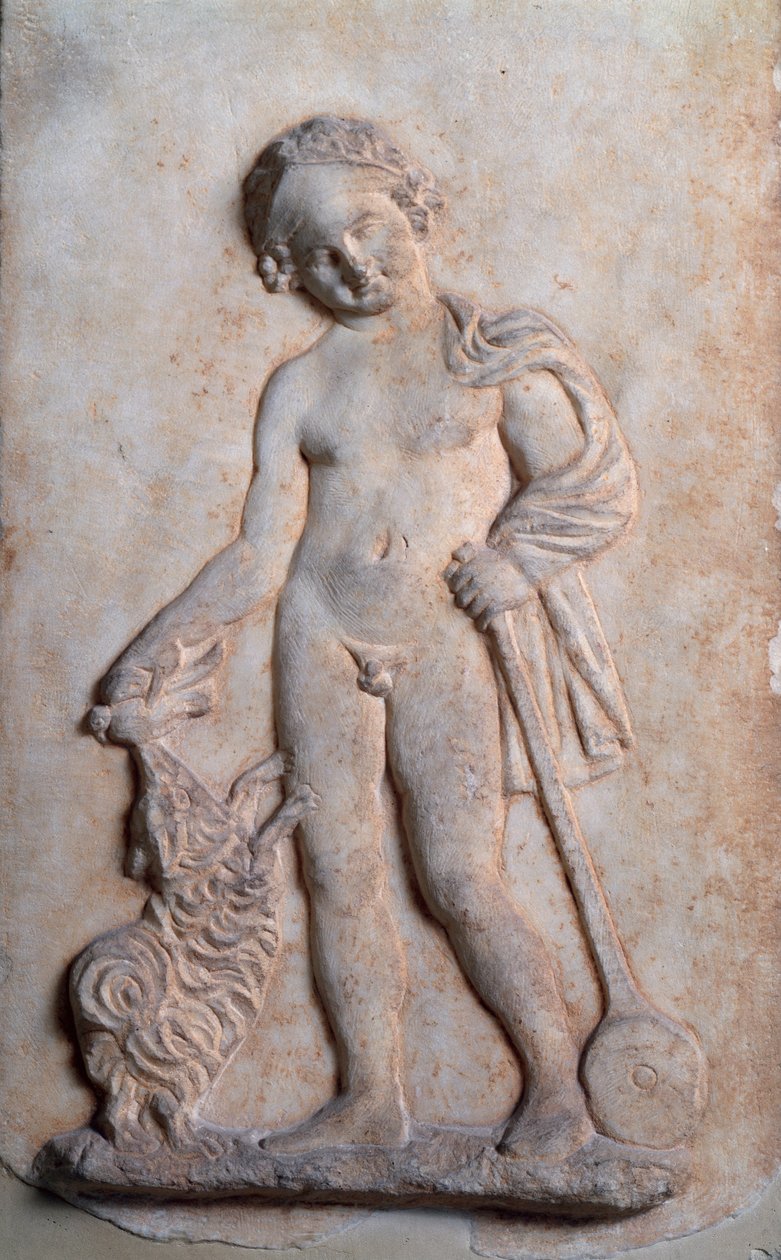 Magna Graecia: kleiner Junge beim Spielen, Marmorrelief, 5. Jahrhundert v. Chr. von Greek