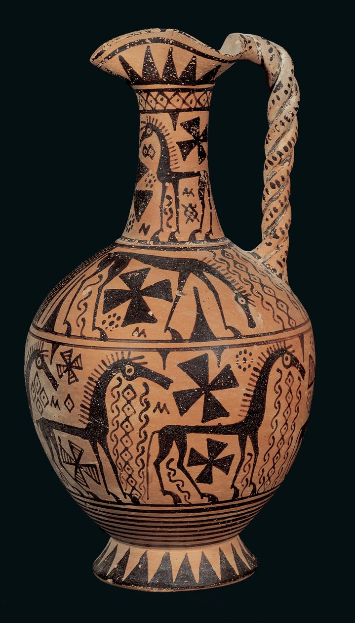 Dreiblatt-Oinochoe dekoriert mit Pferden, aus Skyros, Sporaden, Orientalische Periode (675-650 v. Chr.) von Greek